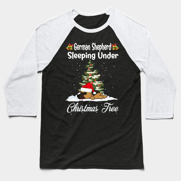 German Shepherd Sleeping Under Christmas Tree Funny Xmas Baseball T-Shirt by PlumleelaurineArt